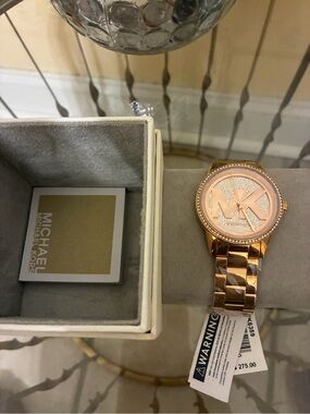 Michael Kors Rose Gold Crystal MK Logo Bracelet Watch